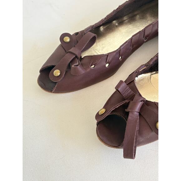 Key Te Peep Toe Flats 10.5 Brown Leather Made in Italy Academia Prep Old Money - Picture 5 of 6
